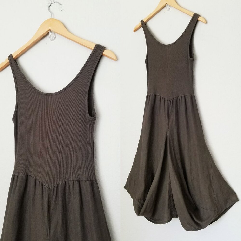 Inizio MAGIC 2 POCKET Sleeveless Linen Dress S Lagenlook Dark Olive Italy $150 - Picture 8 of 11